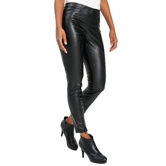NWT Good American Straight Leg Faux Leather Pants Womens Size 0 Black High Rise - Picture 2 of 6